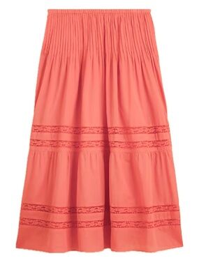 J Crew Women's Coral Tiered Lace-Trim Pintucked Maxi Skirt EUC 2X